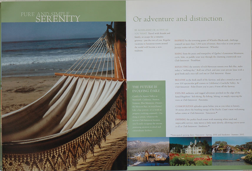 Mont Tremblant L'Equinox Intrawest Brochure, 101 Graphics, Graphic Design Mammoth Lakes, Palm Springs, Kamloops