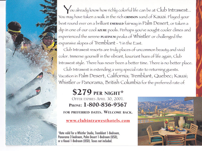 Mont Tremblant L'Equinox Intrawest Brochure, 101 Graphics, Graphic Design Mammoth Lakes, Palm Springs, Kamloops