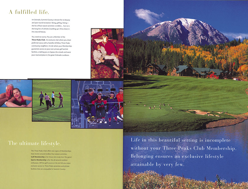 Three Peaks Club Brochure, Intrawest , 101 Graphics, Graphic Design Mammoth Lakes, Palm Springs, Kamloops